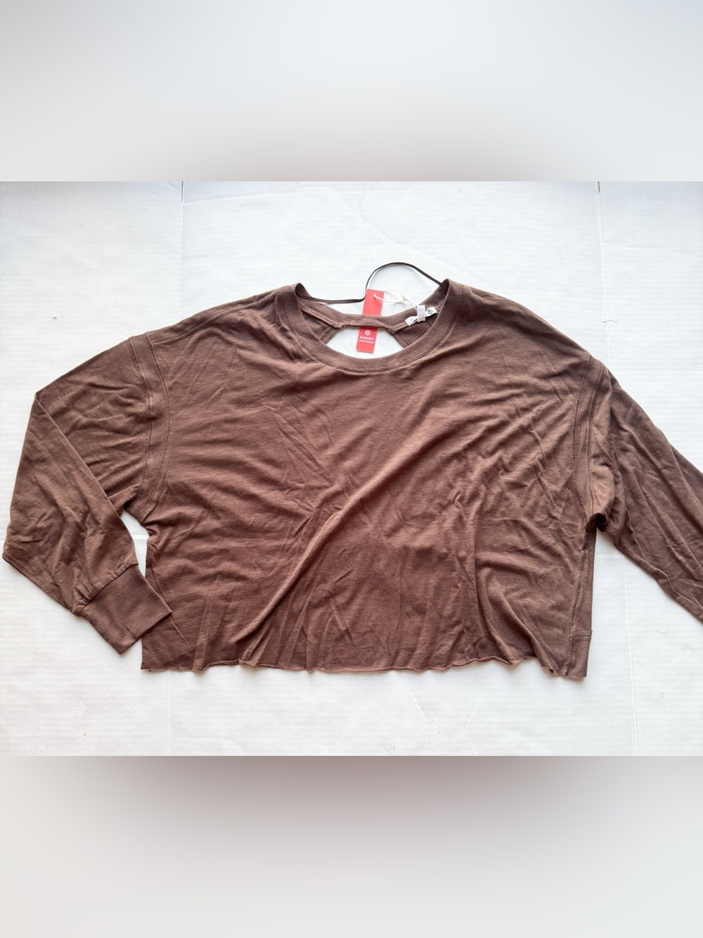 Sundry Open-Back Slub Cotton Long Sleeve Top  in Chocolate Brown NWT - Picture 2 of 16